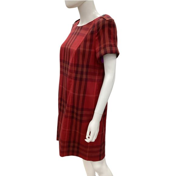 Burberry Dress Women’s Size 12 Wool Mini Short Sleeve Lined Classic Red Plaid - Picture 2 of 5
